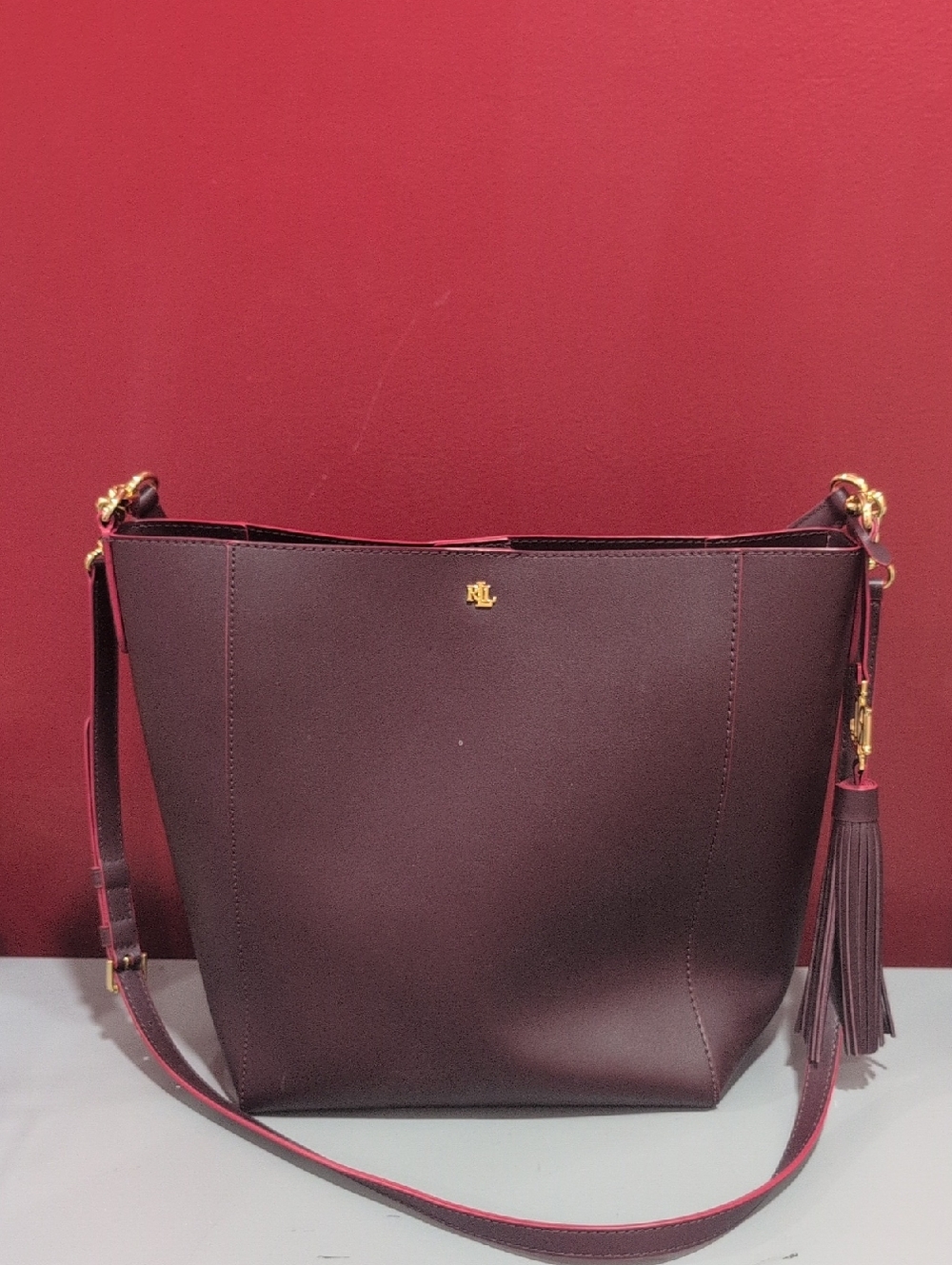 Ralph Lauren Wine Leather Shoulder Bag with Tassel